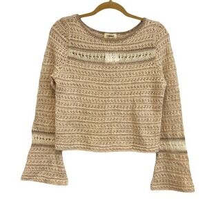 NWT L’AGENCE Open Knit Bell Sleeve Pullover Sweater in Beige/Tan Size XS